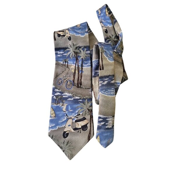 Tango Tropicals Silk Tie Tan Blue 4 in x 29 in Made in USA Vintage Y2K - Picture 3 of 6